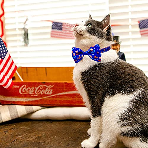 4th of July Cat Bow Tie Collar with Bell, Independence American Holiday Kitty Kitten Patriotic USA Flag Collars for Boys Girls Male Female Cats - color: Pattern 1