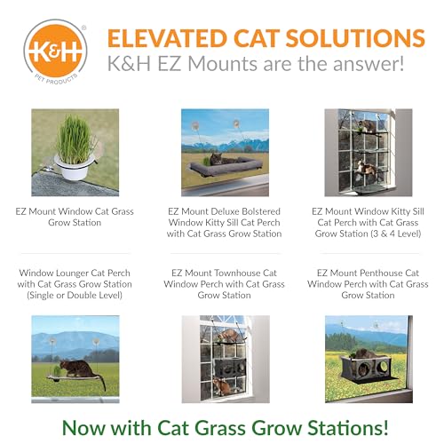 K&H Pet Products EZ Mount Double Stack Cat Window Perch for Large Cats, Sturdy Window Hammock Bed, Steel Frame, Sturdy Suction Cups, 2 Washable Shelf Covers, Foldable - Fits 27"W X 31"H Glass Spaces - style: Double Stack
