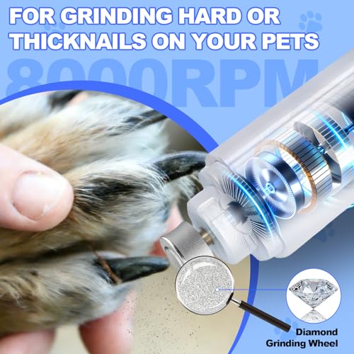2-in-1 Dog Nail Clippers with Light - Electric Pet Nail Grinder Quiet for Small Large Dogs & Cats, LED Prevent Over Cutting, USB-C Rechargeable Safety Guard Grooming Kit for Black Nails-3VX