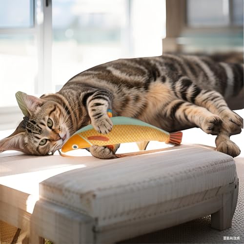 Catnip Fish Toy for Cats, Hemp Cloth Stuffed with PP Cotton, Lifelike Fish Design for Hunting Play & Stress Relief