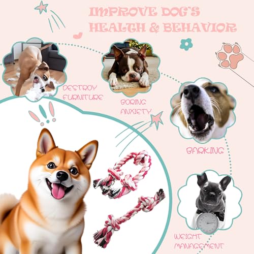 2-Pack Dog Rope Toy Durable Cotton Dog Chew Toys for Aggressive Chewers Interactive Tug of War and Teeth Cleaning for Small to Medium Breed Pets(Pink, Medium) - size: Medium