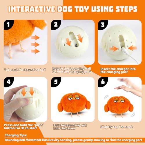 Interactive Dog Toys Rechargeable Moving Puppy Toys to Keep Them Busy, Touch Activated Puppy Toys, Puppy Dog Birthday Gifts, Electric Plush Entertainment Toy for Small & Medium Dogs - color: Orange Chicken