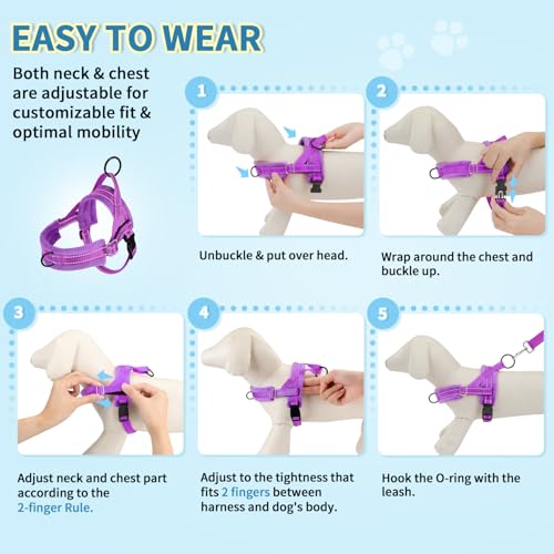 Lukovee No Pull Dog Harness and Leash Set, Soft Padded Small Dog Harness, Neck & Chest Adjustable Reflective Vest Puppy Harness with 4ft Lightweight Anti-Twist Dog Leash for Small Dogs (XS, Purple) - color: A-Purple, size: XS ( Chest 14'' ~ 18'')