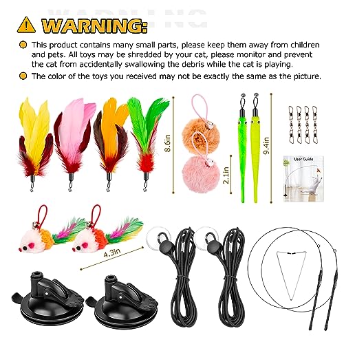Cat Toys, 2 Pack 3 in 1 Interactive Cat Toy for Indoor Cats with Sticky Super Suction Cup Detachable 10 Pcs Replacements Feathers Balls Mice 2 Wand Hanging Door Kitten Toys - color: 10 Toy Replacement