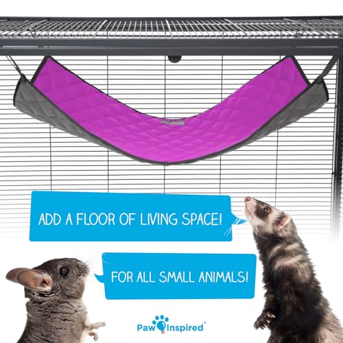 Paw Inspired Hanging Fleece Hammock for Ferrets, Rats, Chinchillas, Sugar Gliders, Small Pets | Hideout Toy for Guinea Pigs, Hamsters | Swivel Clips for Small Animal Cages (Gray/Pink) - color: Gray/Pink