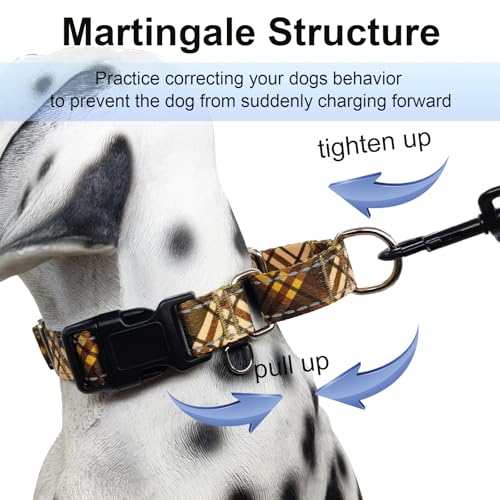 Fall Reflective Martingale Collar for Dogs with Quick Release Buckle Autumn Dog Collars (Brown Plaid, Large) - color: Brown Plaid, size: Large