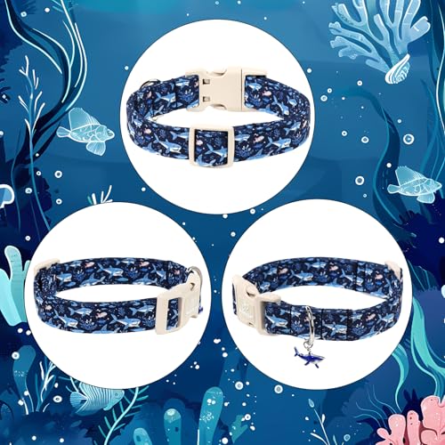 Blue Shark Dog Collar, Cute Boy Dog Collars for Puppy Small Dogs - Summer Ocean Pattern Female Male Dogs Collar, Durable Adjustable Pet Cartoon Collars with Quick Release Buckle XS - color: Cartoon Sharks, size: XS