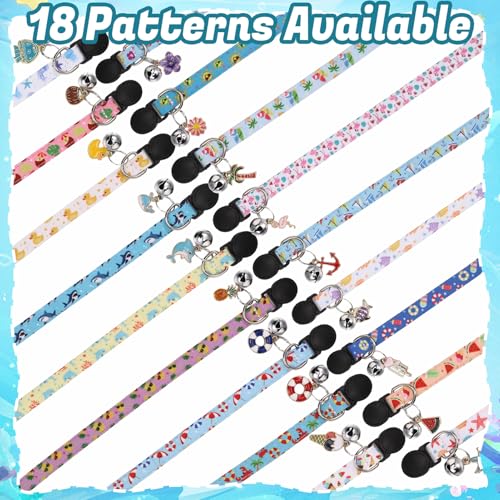 18 Pcs Breakaway Cat Collars with Bells Pendants Adjustable Cute Cat Collars with Ice Cream Sea Pattern Summer Kitten Collar for Girl Boy Cats - color: Summer Animals