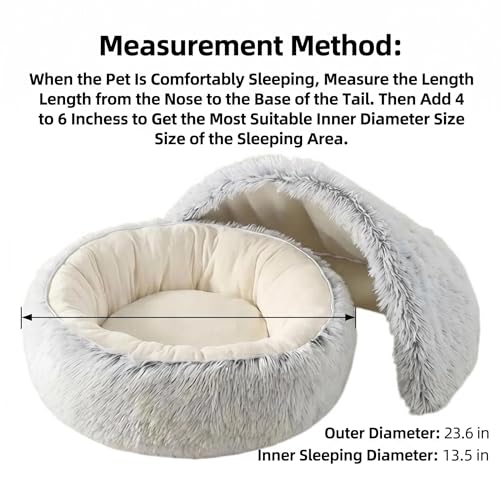 Hooded Dog Bed, Cat Cave Bed with Removable Hood, 2-in-1 Convertible Donut Cat Bed, All Season Fluffy Pet Bed for Cats Small Dogs (Cave Bed - Pink, Large Size 23.6 in) - color: Cave bed - pink, size: 23.6 in Large size