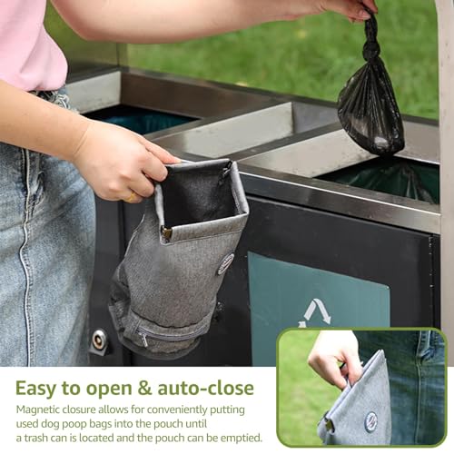Dog Poop Bag Holder for Walking with Waste Bag Dispenser, Reusable Smell Proof, Pet Poop Pouch with Magnetic Closure,Portable Dog Accessories Travel for Leash Harness Waist