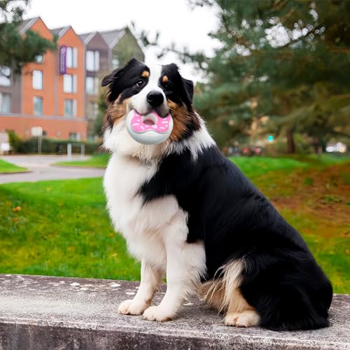Andiker Dog Squeaky Toy, 4.65inches Rubber Dog Chew Toys for Aggressive Chewers, Donut Shape Interactive Dog Toys with a Creamy Flavor for Medium Large Breeds to Chew and Play (Pink)