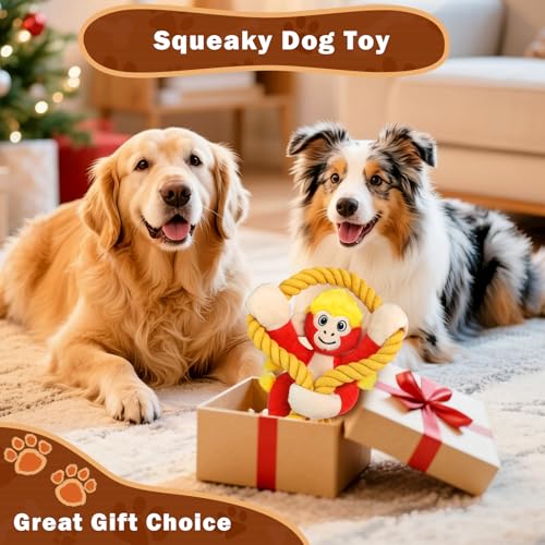 Squeaky Dog Toys: Large Dog Chew Toy- Interactive Tough Tug of War Toy with Rope for Small/Meduim/Large Breeds - Puppy Toy for Teething Training - color: Bright Red