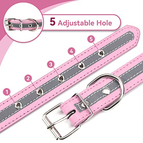 PETCARE Reflective Dog Collar with Cute Paw Rivet Studded Funny Soft PU Leather Adjustable Puppy Dog Collars for Small Medium Large Dogs Cats (Pink,X-Large) - color: Pink, size: XL( Neck 13.77"-17.32")