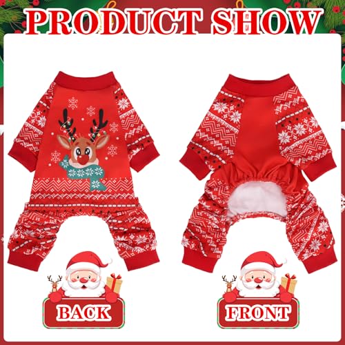 EXPAWLORER Dog Christmas Pajamas for Small Medium Large Dogs, Pet Holiday Onesie Costume, Warm Soft Lightweight Stretchy Xmas Outfit Winter Clothes Sweater Jumpsuit Pjs for Puppy Cats Boys & Girls SM - size: S-Medium