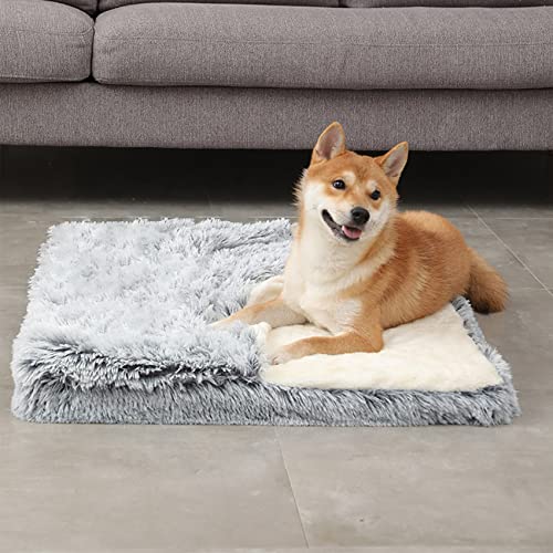 Dog Bed with Cover Cave, Orthopedic Dog Bed with Blanket, 33.5 * 27.6'' Rectangle Pet Crate Cozy Cuddler Mat, Anti-Anxiety Memory Foam Calming Pad for Puppy Cat with Removable Washable Cover - color: Grey