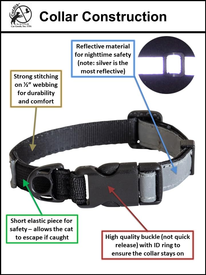 CatGoods Reflective Silver Stretch Cat Collar – Escape-Safe Alternative to Breakaway, Adjustable, Comfortable, ID and Bell Attachment - color: Silver