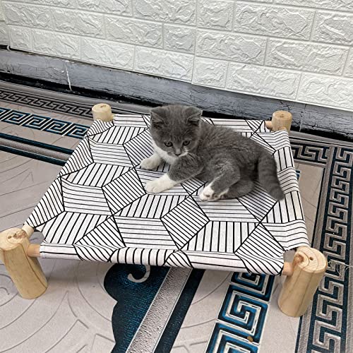 Cat/Dog Bed Hammock - Wooden Raised Indoor/Outdoor Beds - Breathable Mesh for Small Animals - White Diamond - color: White Diamond