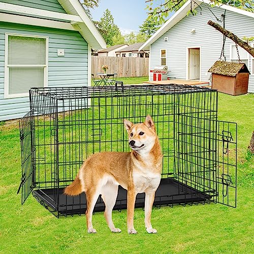 Large Dog Crate, Extra Large Dog Cage for Small Medium Large Dogs Outdoor Indoor, Kennel Foldable Metal Wire Dog Crate with Leak-Proof Tray and Handle Double Door, Animal Pet Cage, 48 Inch - size: 48 INCH