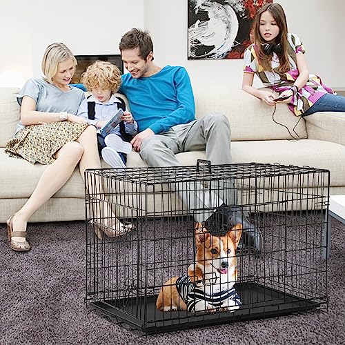 Dog Crates for Large Dogs Outdoor Indoor, Dog Cage Kennel Foldable Metal Wire Dog Crate with Leak-Proof Tray and Handle Double Door, Animal Pet Cage, 36 Inch - size: 36 INCH
