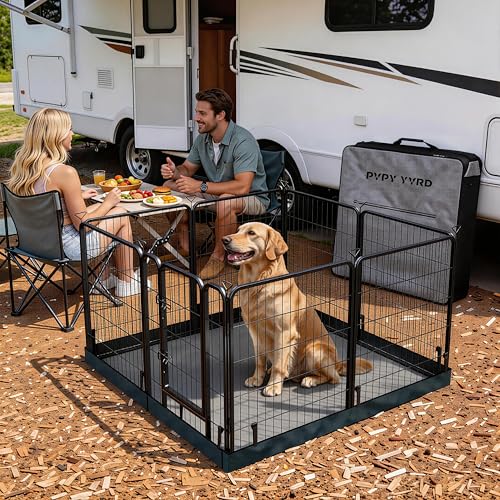 Dog Playpen with Bottom and Storage Bag, 32" H 8 Panels Puppy Pen with Square Bottom, Heavy Duty Dog Fence for Small/Medium Dogs - style: 32"H 8Panels