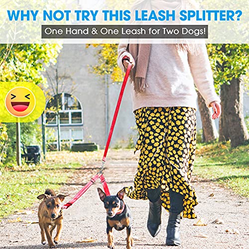 Two Dogs Leash Splitter, Tangle-Free 360° Swivel and Length Adjustable with Triple Reflective Threads for Night Walking