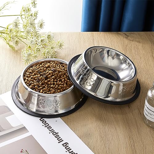 Tanlade 8 Pack Stainless Steel Dog Bowls Metal with Rubber Base Non-Slip Pets Puppy Cats Feeding Food and Water Bowls Dishwasher-Safe for Indoor Small Medium Large Dogs Cats Kitten Rabbit(7 oz) - size: 7 oz