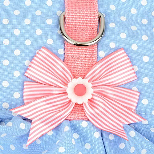 Zunea No Pull Small Dog Girl Harness Dress Escape Proof Cat Kitten Vest Harness Leash Set Step-in Soft Cotton Padded Polka Dot Jacket Chihuahua Puppy Clothes with Cute Bow for Walking Blue XS - color: blue dots, size: XS (Chest:12.2-13.7", Neck:8.2-9.4")