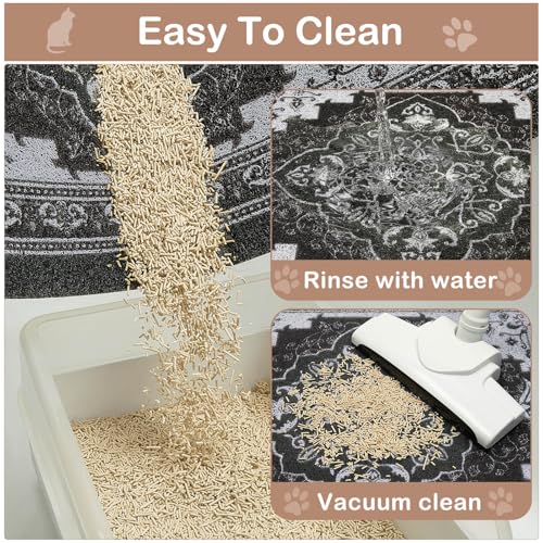Glittme Cat Litter Mat with Non-Slip Bottom Litter Box Mat 40"X30" Litter Trapping Mat Easy to Clean Washable Cat Food Mat for Kitty,XL - color: Black, size: 40"x30"