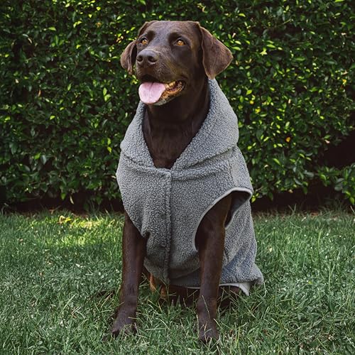 Tuff Pupper Fleece Dog Hoodie Sweater | Teddy Sherpa Outer & Soft Polar Fleece Lining | Adjustable Fit Winter Coat with Hood, Leash Hole, Ribbed Cuffs | for Small Medium Large XL XXL Dogs (Grey, XXL) - color: Grey, size: 80-115 lbs (XX-Large)