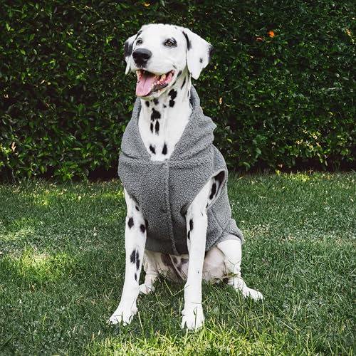 Tuff Pupper Fleece Dog Hoodie Sweater | Teddy Sherpa Outer & Soft Polar Fleece Lining | Adjustable Fit Winter Coat with Hood, Leash Hole, Ribbed Cuffs | for Small Medium Large XL XXL Dogs (Grey, L) - color: Grey, size: 40-60 lbs (Large)