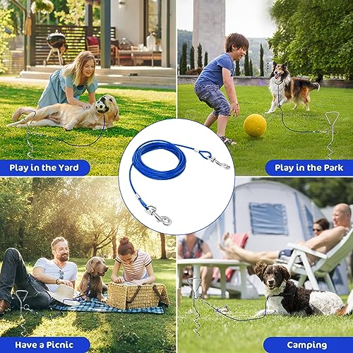 Relux Dog Tie Out Cable and Stake,16 Inch Heavy Duty Dog Anchor Spiral Stake for Small to Medium Dogs (Blue-16FT 2Pack) - color: Blue-16FT 2Pack