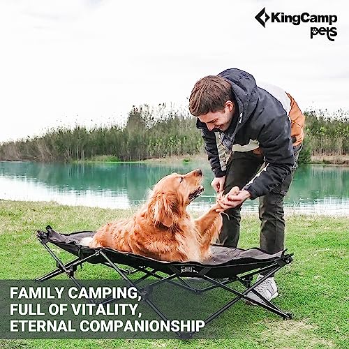 KingCamp Elevated Dog Bed - Portable, Folding Dog Cot for Outdoor Travel with Washable Mesh, Supports Small to Large Pets Up to 110lbs, Includes Carry Bag - Black