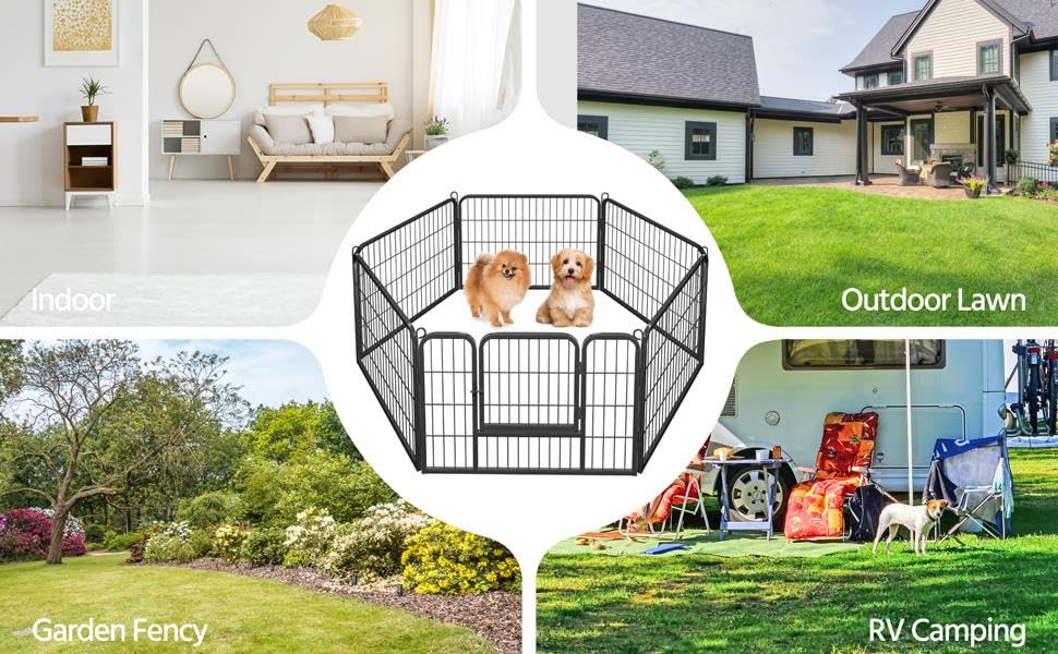 Yaheetech Wide Panel Dog Playpen, 6 Panels 24 inch High Pet Pen with Gate, Portable Indoor Outdoor Fence for Small/Medium Breed Dogs - size: 24"