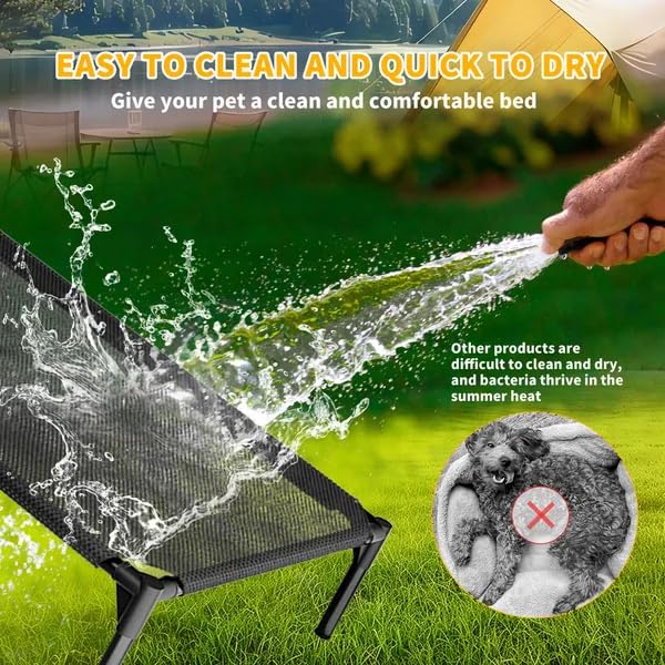 Pet Bed – Breathable Mesh Elevated Cooling Raised Bed Indoor Outdoor Use | Waterproof Easy Clean Surface Durable Frame | Lightweight Travel Friendly Low Profile Design Black Multiple Sizes