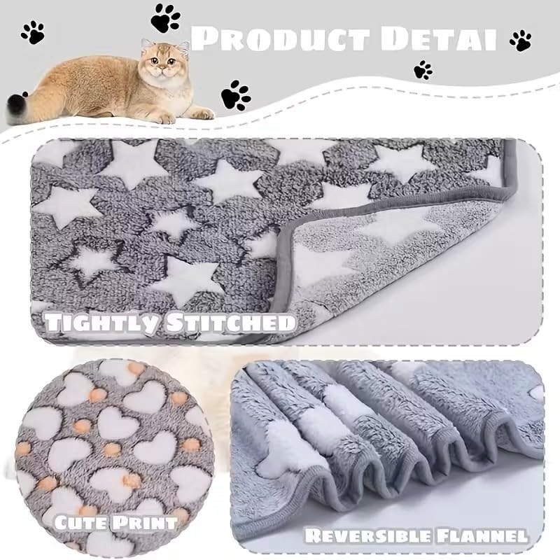 Cartoon Star Print Blanket, Soft Warm Cat Blanket, Bed Cover for Dog and Cat Supplies, Black and White Stars, 20 * 30Inch - color: Grey With Star Print, size: 20*30Inch