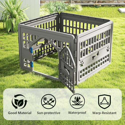 Dog PlayPen Indoor,4-panelPuppy Playpen Outdoor Waterproof,Heavy Resin Puppy Fence for Small Medium Dogs,Spacious Exercise Area,Easy to Clean,Foldable in Half(33.5 * 33.5 * 23.82in)