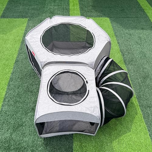 Portable Dog Playpen 2-Room with Tunnel, 3-in-1 Large Cat Crate Play Enclosure with Separate Areas, Foldable Pet Playpen for Puppy Kitten and Small Animals Indoor Outdoor - size: Large
