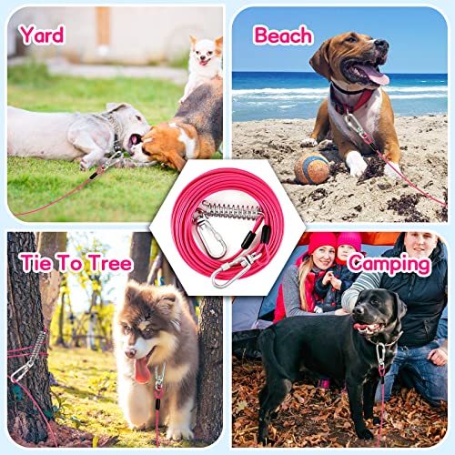 Heavy Duty Dog Tie Out Run Cable - 50 ft Long Leash with Durable Carabiner, Chew Proof Leads for Large Dogs & Yard Use - color: Pink, size: 250lbs / 50ft