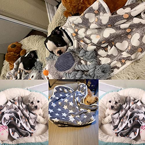 1 Pack 3 Puppy Blankets Super Soft Warm Sleep Mat Grey Cute Print Fluffy Fleece Pet Flannel Throw Dog Blankets for Small Dogs Cats,Star&Bone&Love- Small (23"x15") - color: Bone/Love/Star, size: Small(23"x15")