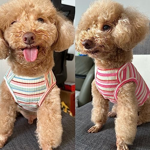 Dog Shirts Vest Cotton Striped T-Shirt, Sleeveless Stretchy Pet Clothes for Small Dogs, 2-Pack Soft Breathable Puppy Tank Top Cat Tee (XX-Large, Pink,Rose) - color: Pink,Rose, size: XX-Large