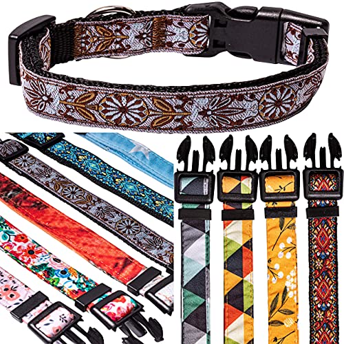 Dog Collars for Small Medium & Large Dogs - Female and Male Patterns on Long Lasting, Adjustable, Strong and Durable Puppy Quick Release Buckle, White Woven Collar - color: White Woven, size: X-Large