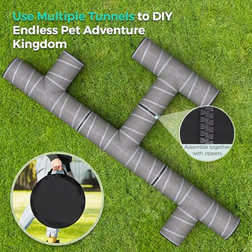 PETOCAT Cat Tunnel 4 Way with Teaser Wand & 2 Plush Ball, 5 Shapes Available, 54/80.7" L, H-Shaped Collapsible Pet Play Tube Maze for Kitten Puppy Bunny Ferret Rabbit, Indoor/Outdoor Peekaboo Cave - color: Cat Tunnel