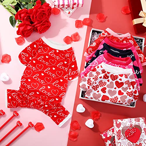 6 Pack Valentines Dog Pajamas Bulk Red Pink Heart Pattern Dog Valentines Holiday Outfit Clothes Jumpsuit Costumes for Boys Girls Puppy Cat Party Cosplay(Small) - size: S