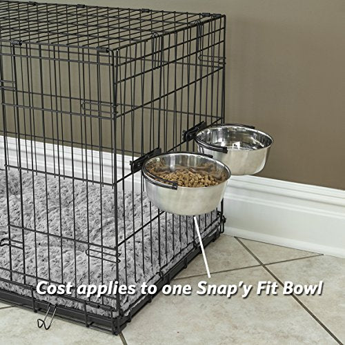 MidWest Homes for Pets Snap'y Fit Stainless Steel Food or Water Bowl, Holds 1 Quart, Mounts to Wire Crates, No-Tip Design, Rust-Resistant, for Dogs and Cats - size: 1 Quart (4 cups)