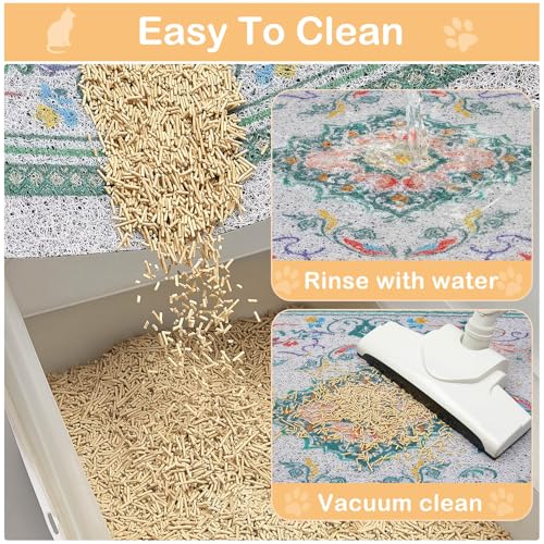 Glittme Cat Litter Mat with Non-Slip Bottom Litter Box Mat 24"X15" Litter Trapping Mat Easy to Clean Washable Cat Food Mat for Kitty,S - color: Cyan-blue, size: 24"x15"