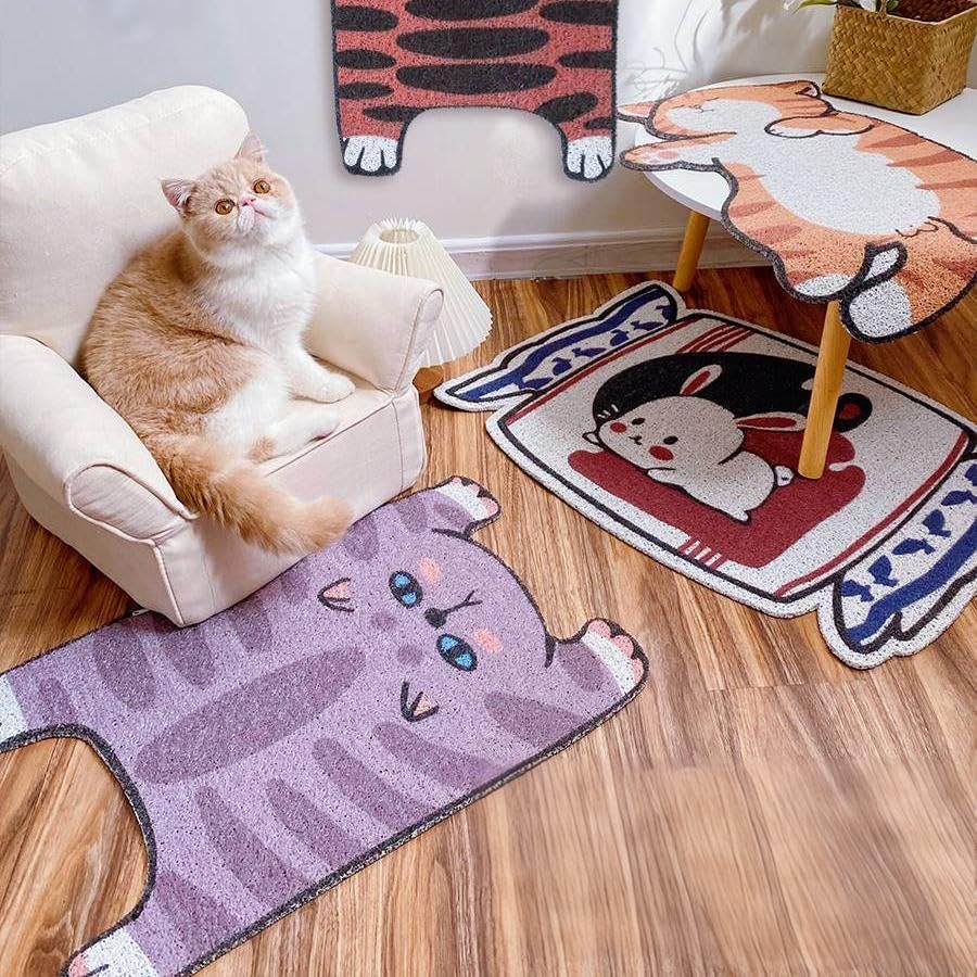 32"x20" Cat Litter Box Trapping Mat, Cute Kitty Design, Soft Comfortable, Easy Clean, Anti Slip PVC Material Liners (Shape B) - color: B
