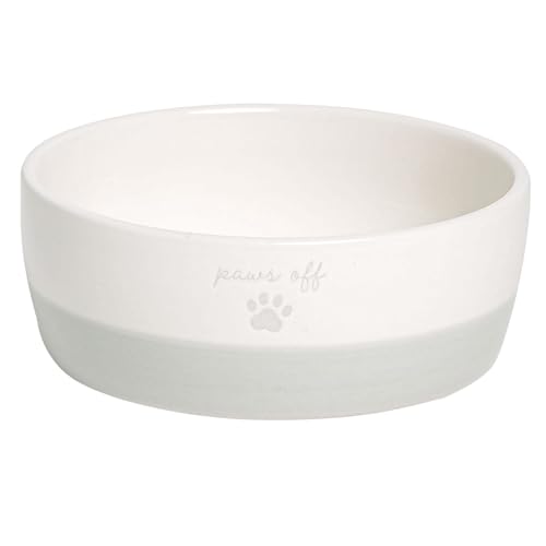 Pearhead Ceramic Paws Off Cat Bowl, Holds 12 oz, Whisker-Friendly Pet Dish for Food and Water, Heavy Non-Slip Base - color: Gray "Paws Off", size: Single Bowl