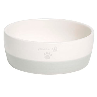 Pearhead Ceramic Paws Off Cat Bowl, Holds 12 oz, Whisker-Friendly Pet Dish for Food and Water, Heavy Non-Slip Base - color: Gray "Paws Off", size: Single Bowl