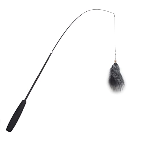 Fosrion Real Raccoon Tail Fur Cat Bites Toy with Three Section Retractable Carbon Fiber Rod (Fox Fur Piece, Tail & Fishing Rod) - color: Fox Fur Piece