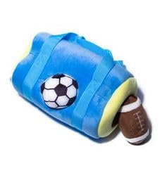 Glow Pups Dog Toy Sports Bag Hide and Seek Interactive Dog Toy with 6 Plush Squeaky Balls, Crinkle 10 Inches Long, Soft Plush, Blue and Yellow Sports Bag with Basketball, Soccer and Football - style: Sports Bag with Basketball, Soccer and Football Plush D